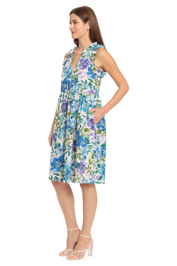 donna morgan POPLIN TRAPEZE W/TIE NECK DRESS