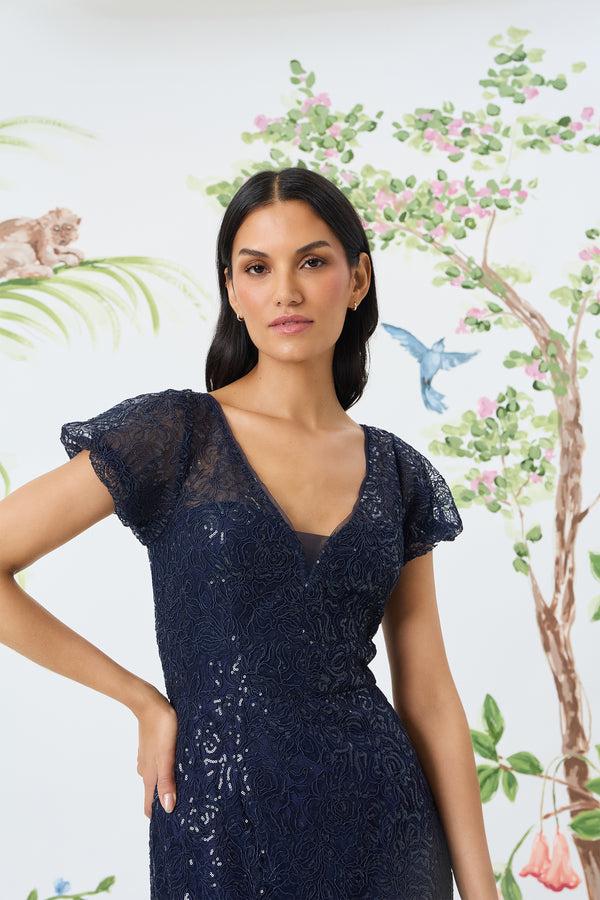 Donna Morgan PUFF SLEEVE FIT AND FLARE GOWN