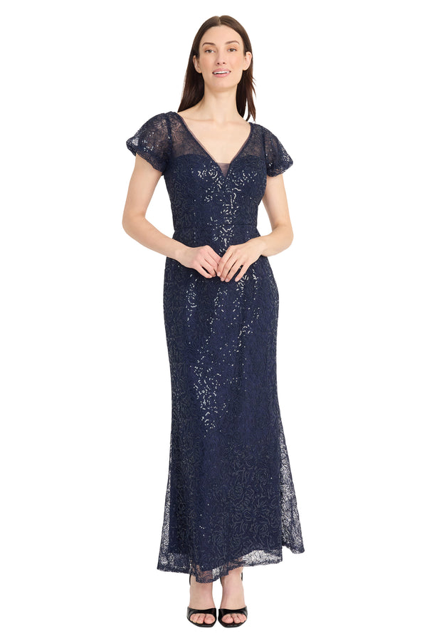 Donna Morgan PUFF SLEEVE FIT AND FLARE GOWN