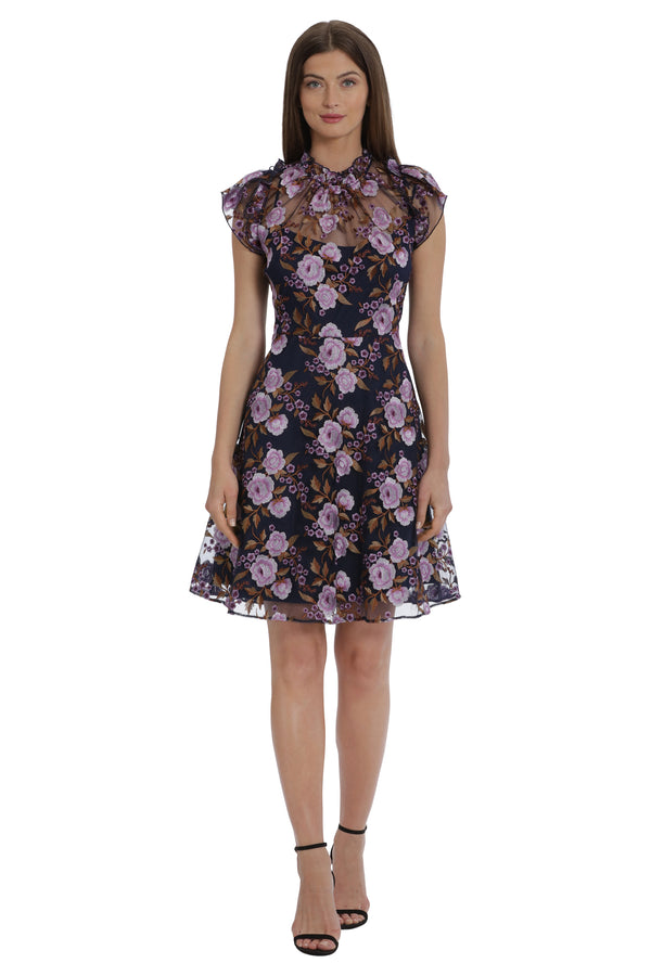 donna morgan RUFFLE NECK FIT AND FLARE DRESS