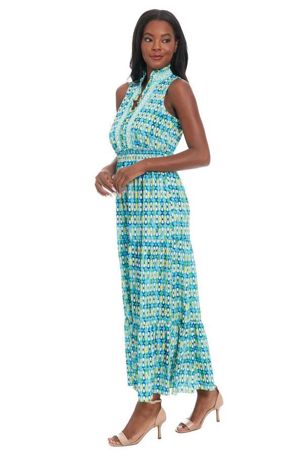 Donna Morgan RUFFLE NECK SLEEVELESS PEASANT MAXI