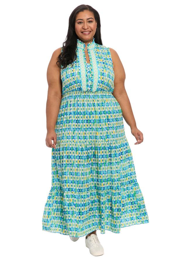 donna morgan RUFFLE NECK SLEEVELESS PEASANT MAXI