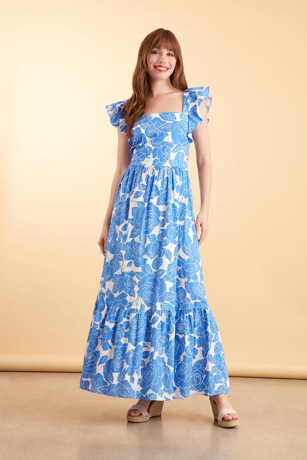 Donna Morgan Ruffle Sleeve Square Neck Maxi Dress