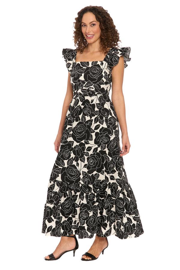 Donna Morgan Ruffle Sleeve Square Neck Maxi Dress