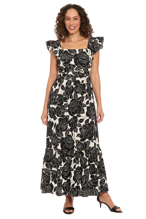 donna morgan Ruffle Sleeve Square Neck Maxi Dress