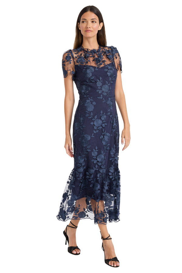 Donna Morgan SHORT SLEEVE RUFFLE FLOUNCE DRESS