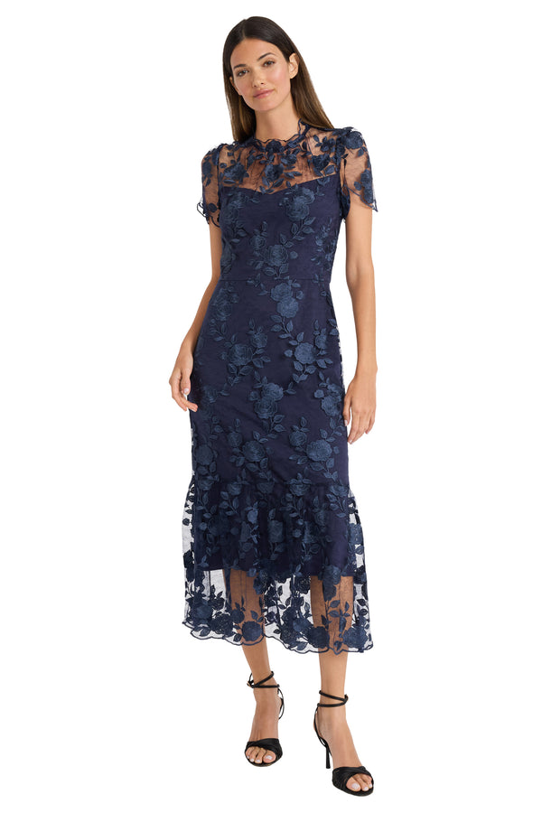 donna morgan SHORT SLEEVE RUFFLE FLOUNCE DRESS