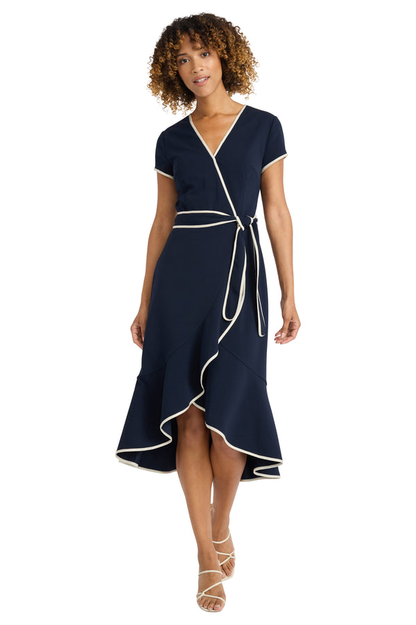 Donna Morgan SHORT SLEEVE WRAP DRESS