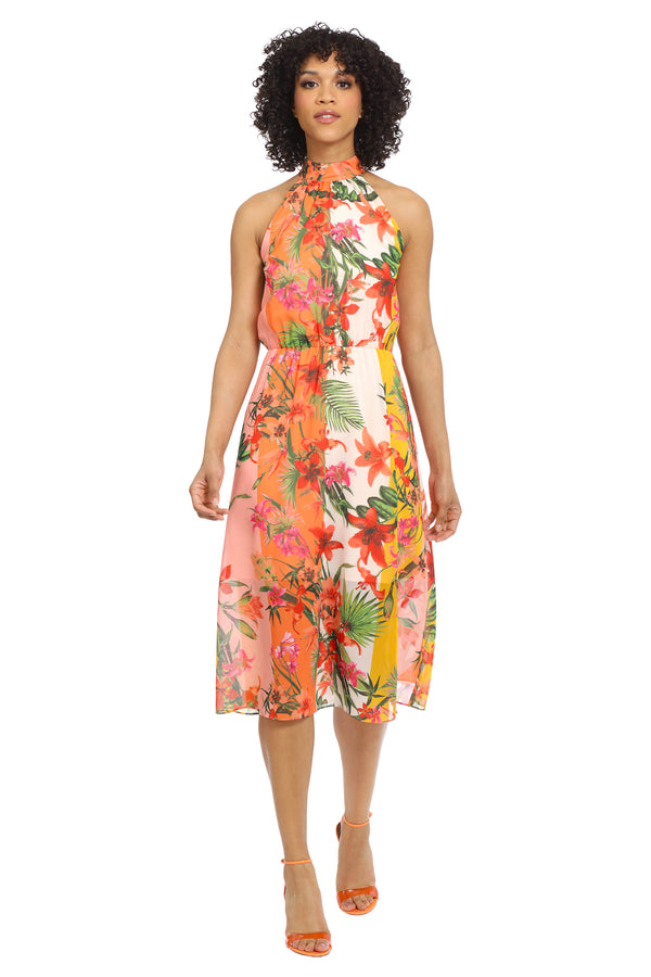 donna morgan SLEEVELESS PLEATED MIDI DRESS