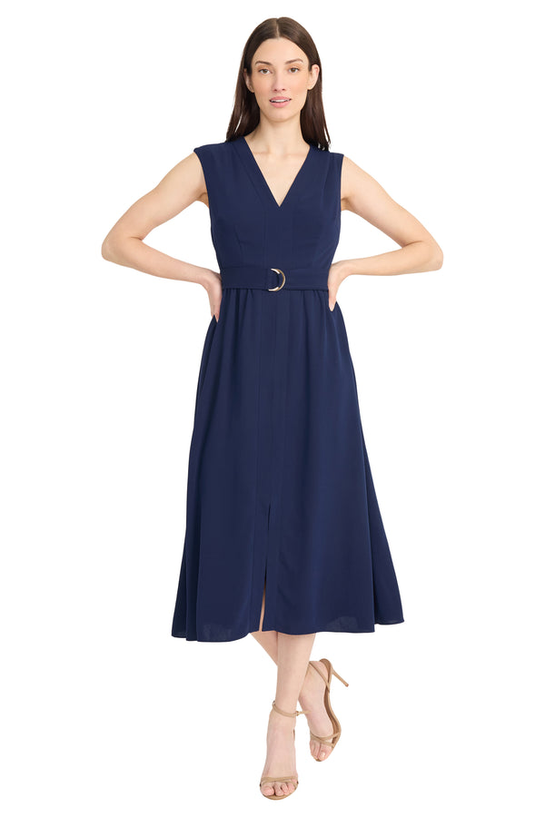 Donna Morgan SLEEVELESS V-NECK BELTED MIDI