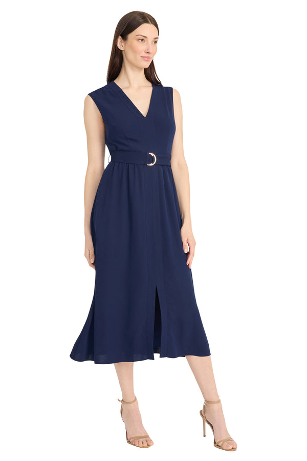 Donna Morgan SLEEVELESS V-NECK BELTED MIDI