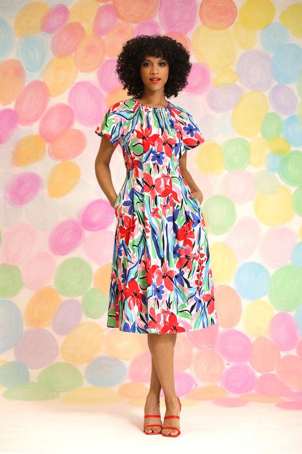 Donna Morgan SMOCKED NECK FIT & FLARE