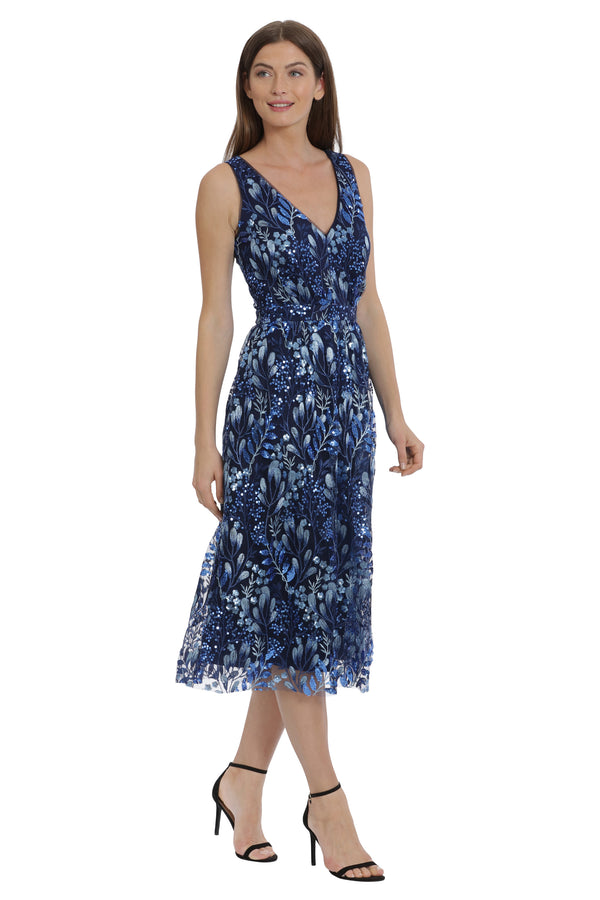 Donna Morgan V-NECK MIDI COCKTAIL DRESS