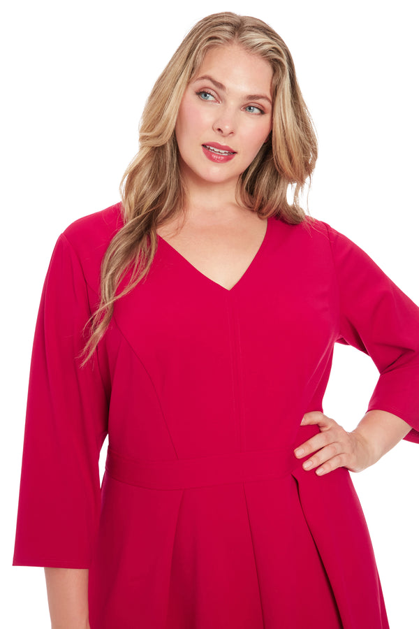 Donna Morgan V-Neck Topstitched Flare Dress