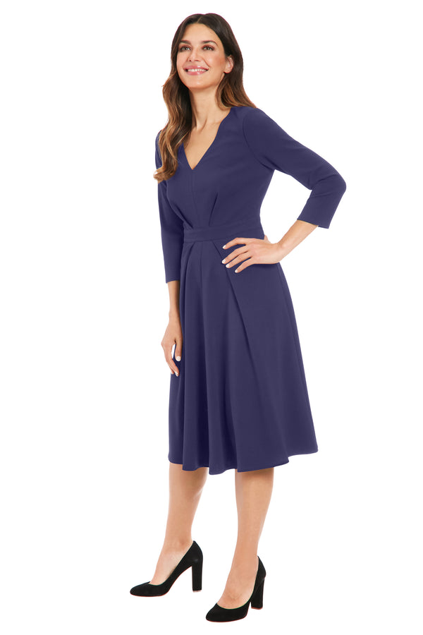 Donna Morgan V-Neck Topstitched Flare Dress