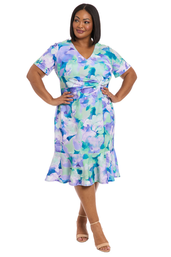 Donna Morgan V NECK TWIST MIDI WITH FLOUNCE