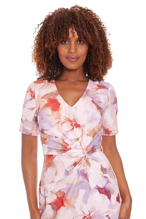 Donna Morgan V NECK TWIST MIDI WITH FLOUNCE