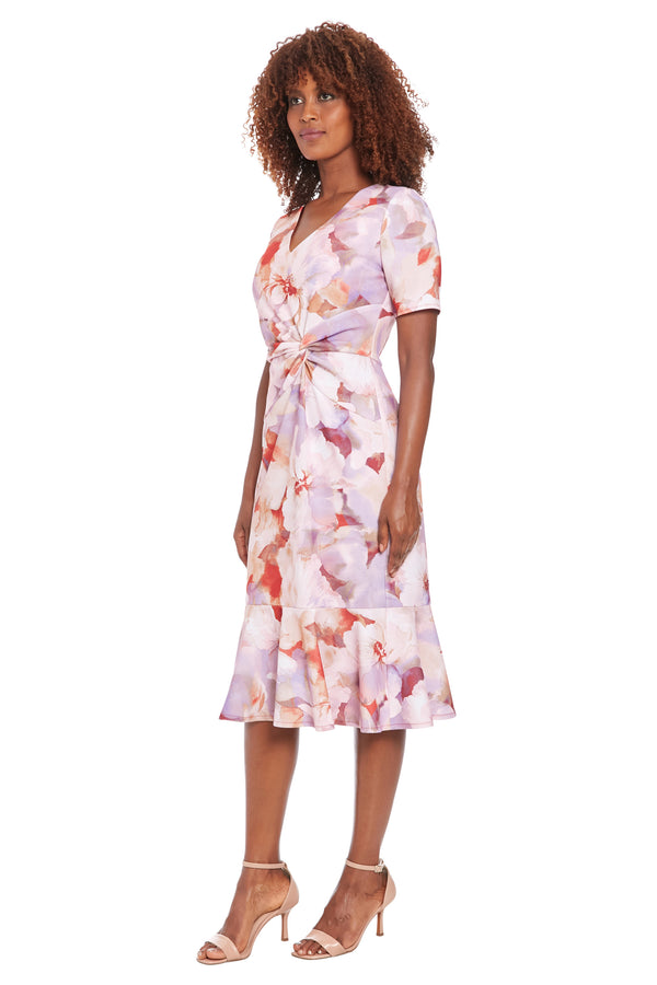 Donna Morgan V NECK TWIST MIDI WITH FLOUNCE