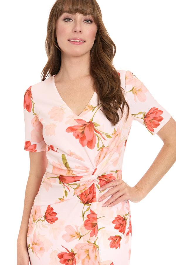 Donna Morgan V NECK TWIST MIDI WITH FLOUNCE