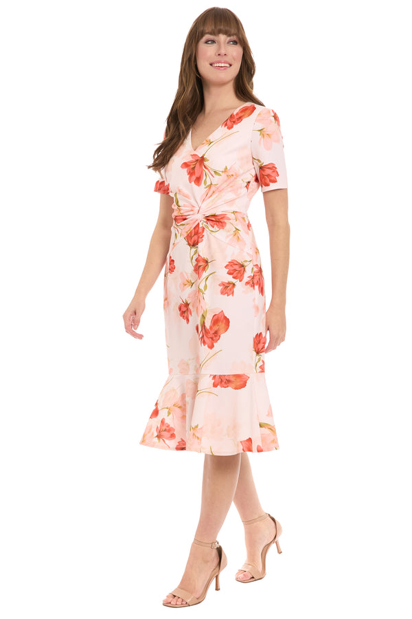 Donna Morgan V NECK TWIST MIDI WITH FLOUNCE