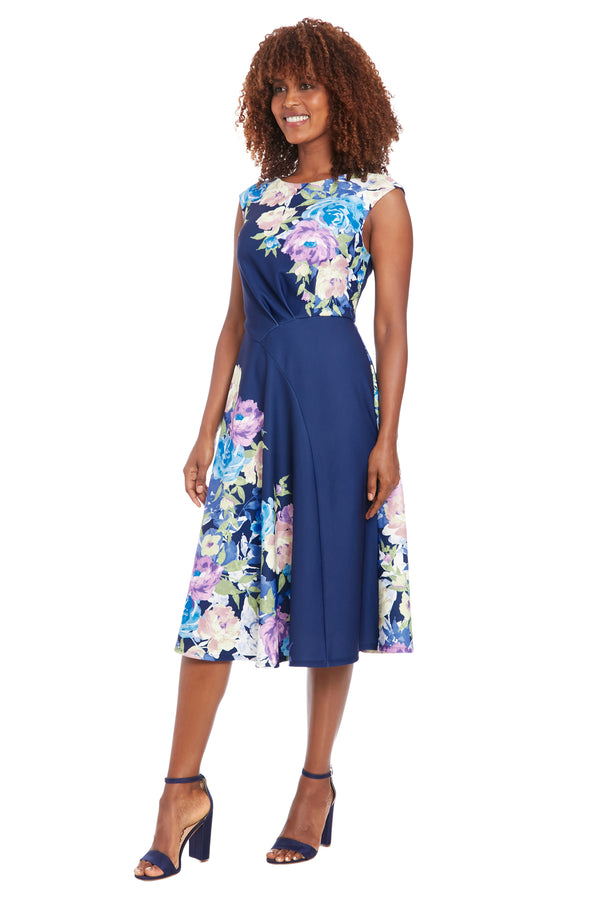 Donna Morgan Extended Shoulder Asymm Seamed Flare Dress