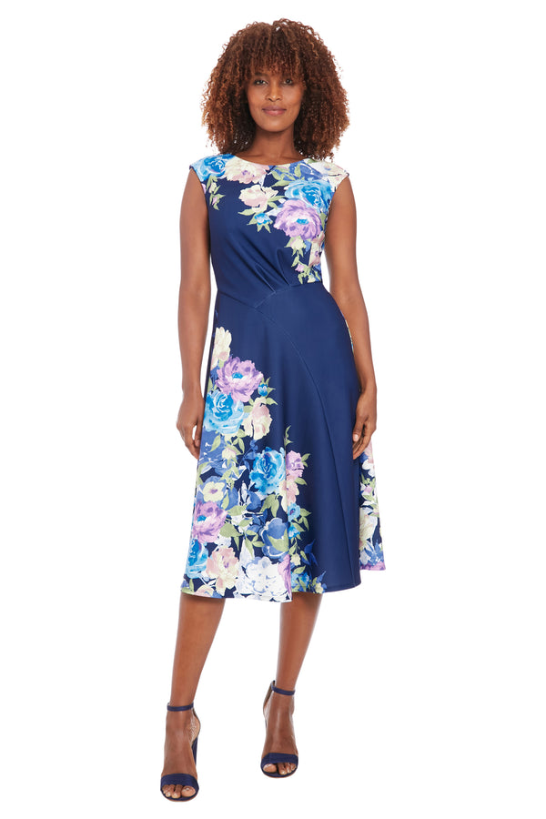 donna morgan Extended Shoulder Asymm Seamed Flare dress