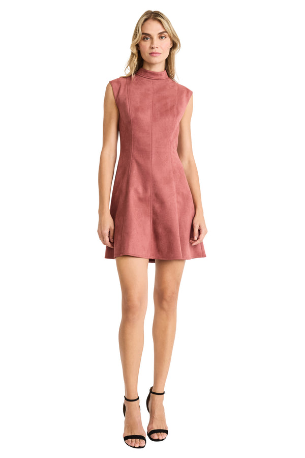 Donna Morgan FIT AND FLARE MINI DRESS WITH MOCK NECK AND EXTD SHOULDER
