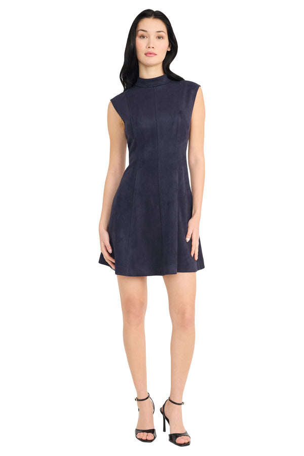 donna morgan FIT AND FLARE MINI DRESS WITH MOCK NECK AND EXTD SHOULDER