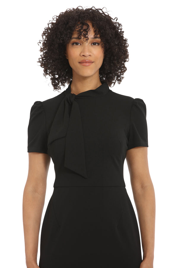 Donna Morgan FLIGHT ATTENDANT Scuba Crepe Tie Neck Sheath