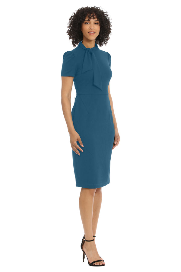 Donna Morgan FLIGHT ATTENDANT Scuba Crepe Tie Neck Sheath
