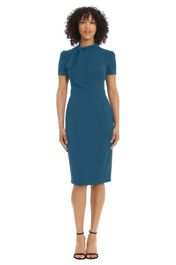 donna morgan FLIGHT ATTENDANT Scuba Crepe Tie Neck Sheath
