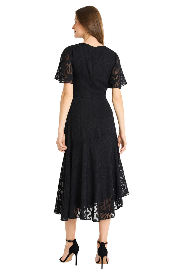 Donna Morgan FLUTTER SLEEVE ASYMMETRICAL MIDI DRESS