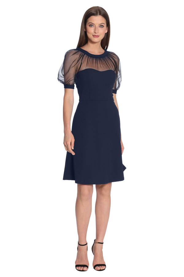 Donna Morgan ILLUSION YOKE FIT & FLARE W/ PUFF SLEEVES