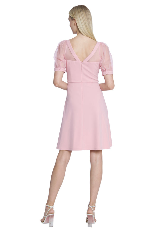 Donna Morgan ILLUSION YOKE FIT & FLARE W/ PUFF SLEEVES