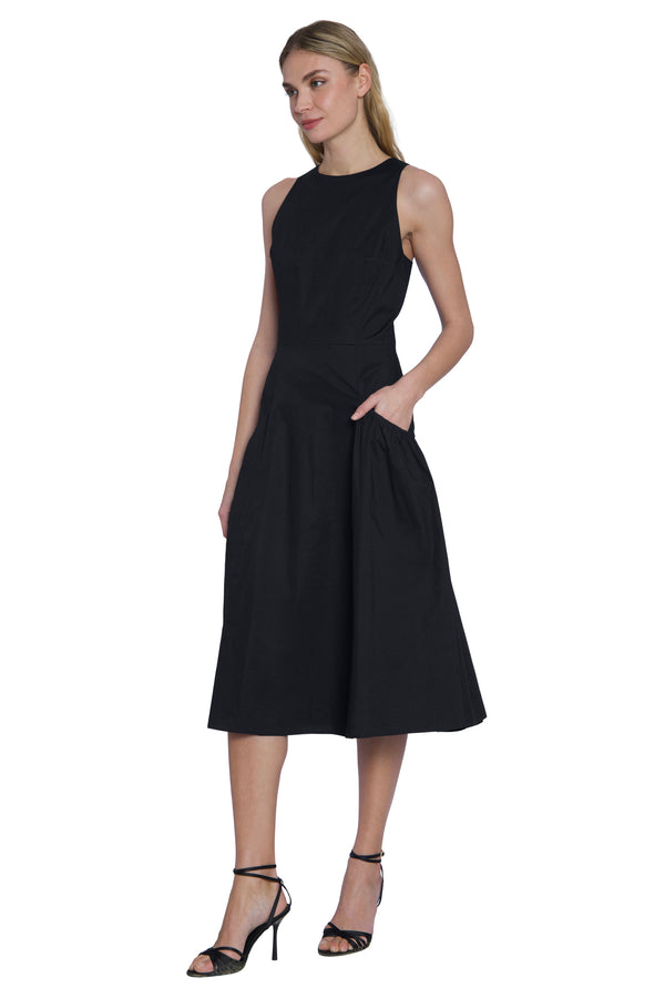 Donna Morgan JEWEL NECK DRESS WITH GATHERED POCKET SKIRT