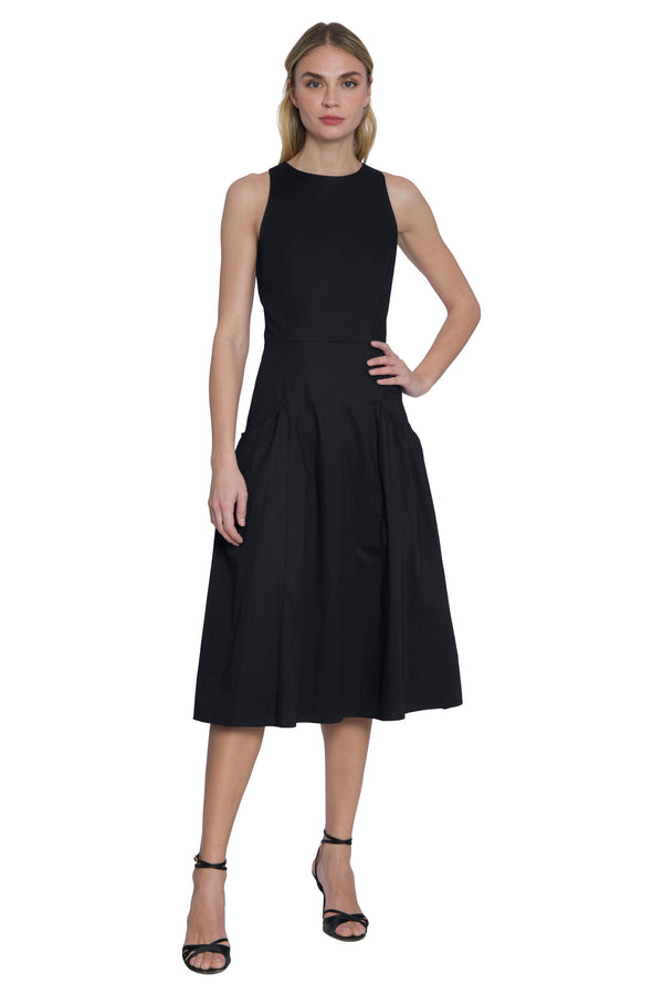 donna morgan JEWEL NECK DRESS WITH GATHERED POCKET SKIRT