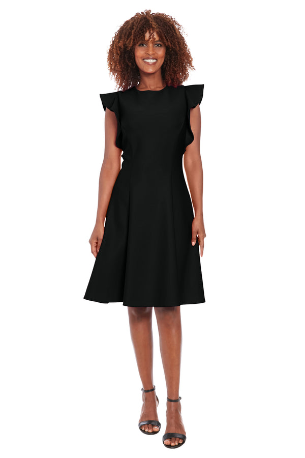 Donna Morgan Jewel Neck Ruffle Sleeve Fit And Flare