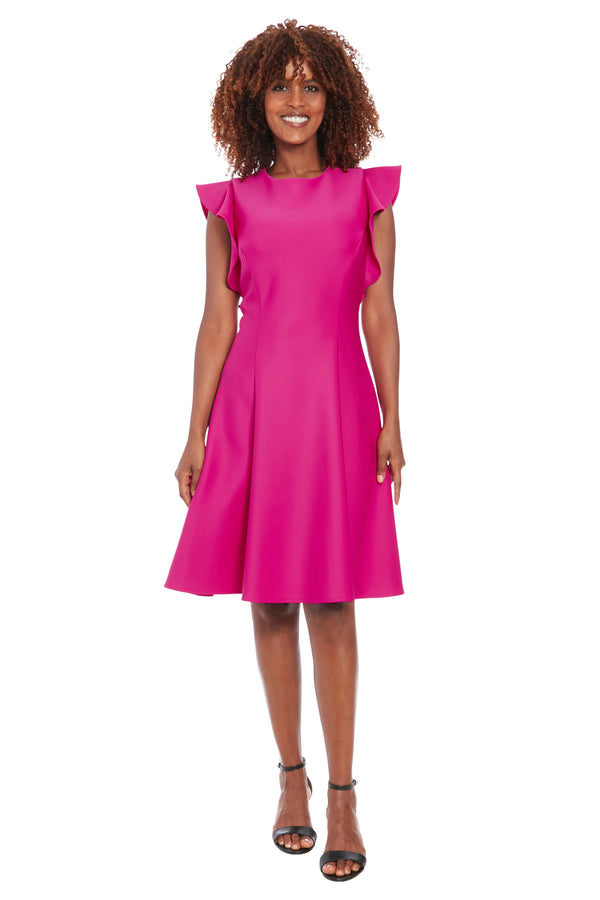 Donna Morgan Jewel Neck Ruffle Sleeve Fit And Flare