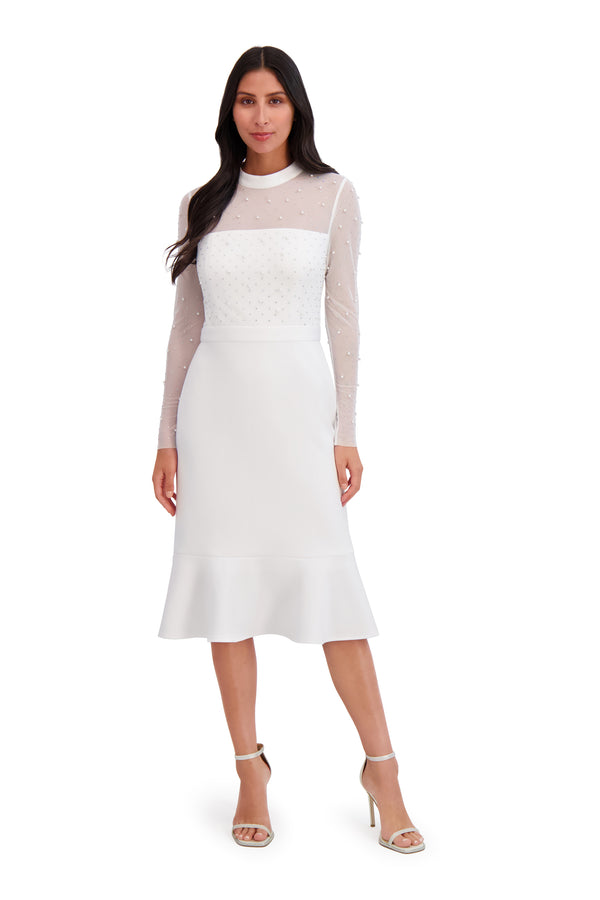 Donna Morgan Long Sleeve Illusion Midi With Flounce Hem