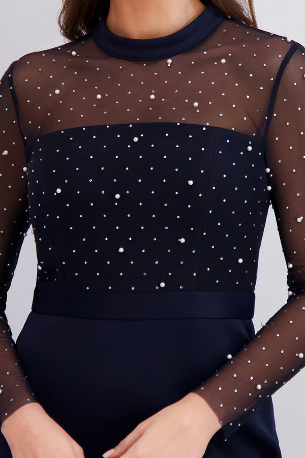 Donna Morgan Long Sleeve Illusion Midi With Flounce Hem