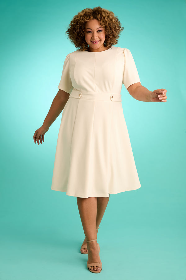 Donna Morgan Quill - Cream Below The Knee Fit & Flare Dress
