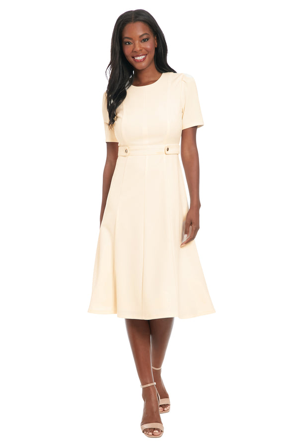 donna morgan Quill - Cream Below the Knee Fit & Flare Dress