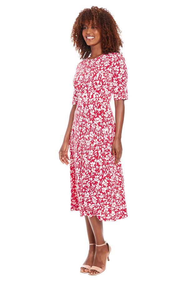 Donna Morgan Short Sleeve Inset Waist Midi INSET WAIST MIDI SHORT SLEEVE