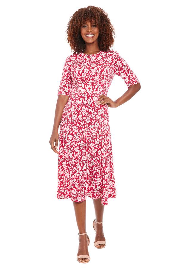 donna morgan Short Sleeve Inset Waist Midi INSET WAIST MIDI SHORT SLEEVE