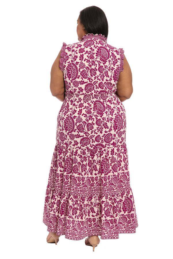 Donna Morgan Smocked Waist Ruffle Collared Tiered Maxi Dress