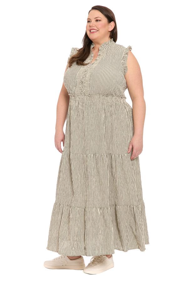 Donna Morgan Smocked Waist Ruffle Collared Tiered Maxi Dress Ruffle Collared Smocked Waist Tiered Maxi Dress