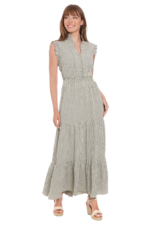 donna morgan Smocked Waist Ruffle Collared Tiered Maxi Dress Ruffle Collared Smocked Waist Tiered Maxi Dress