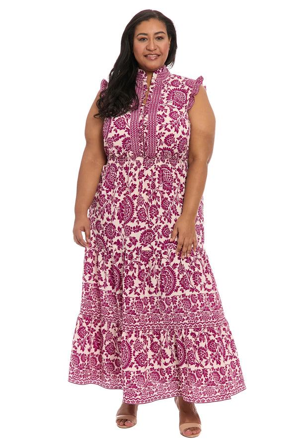 donna morgan Smocked Waist Ruffle Collared Tiered Maxi Dress
