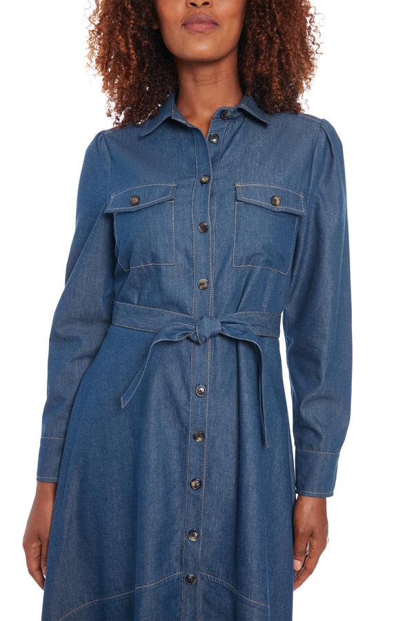 Donna Morgan Susan Below The Knee Long Sleeve Shirtdress