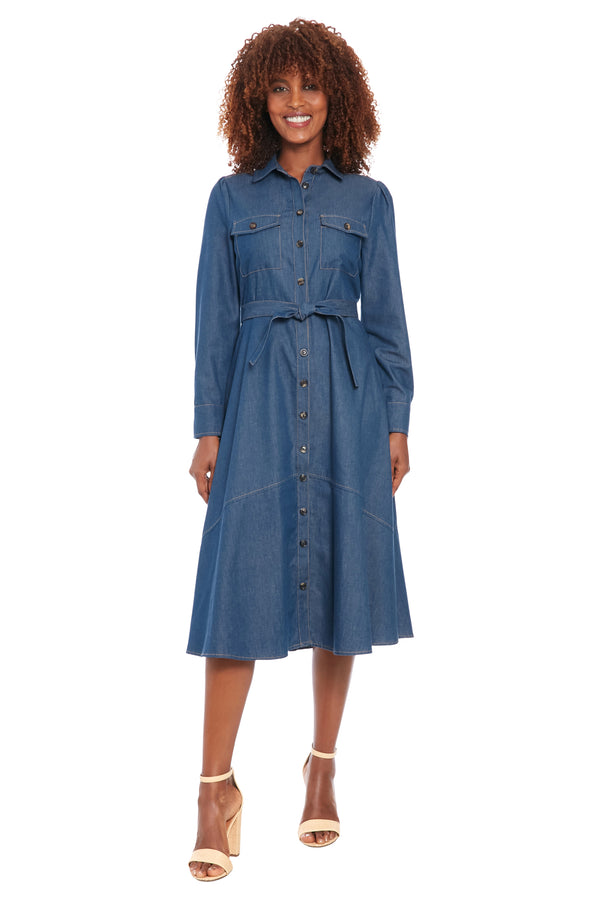 donna morgan Susan Below the Knee Long Sleeve Shirtdress